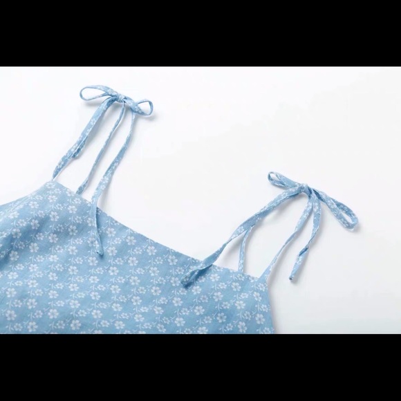 Cute Baby Blue Summer Floral Front Slit Dress - Picture 2 of 3